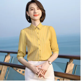 

Stripes Female Shirt Chiffon Foreign Style 2020 Season Temperament Slim Fit Occupation Shirt Xxn20611