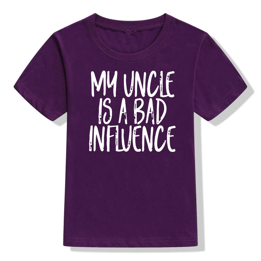 Забавная детская футболка с принтом «My Uncle Is A Bad Influence» модная футболка с надписью для маленьких мальчиков и девочек Повседневные детские футболки с короткими рукавами - Цвет: 52L3-KSTPP-