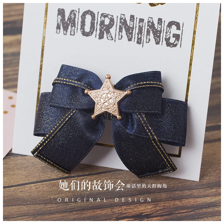 Hair Clip Hand made Sweet Navy Style Starry sky Dark Blue headdress Hair Ornaments Japanese Cute Bowknot stripe Handmade Hair Clip Cosplay - Цвет: Hair Clip