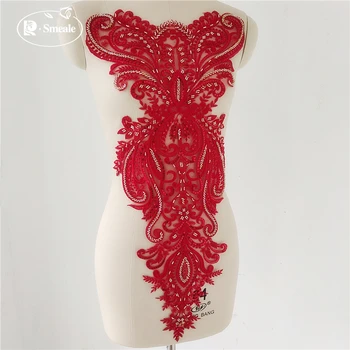 

Red embroidery bead applique Cheongsam dress flower patch RS3001