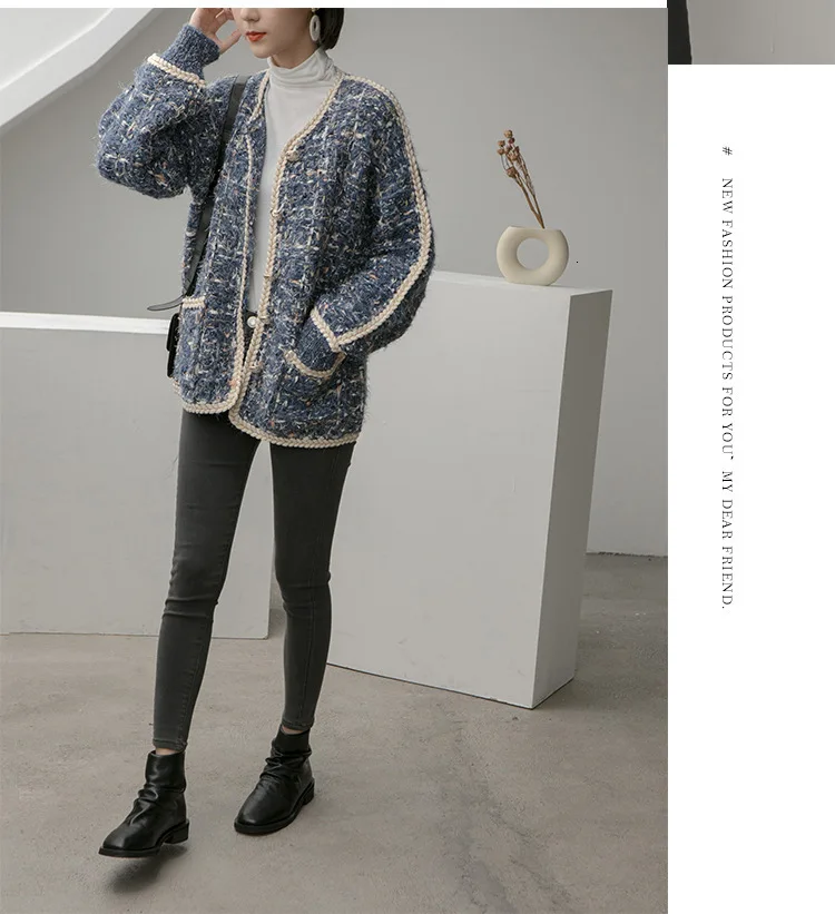 TVVOVVIN Autumn Concise Small Real Easy Long Sleeve Single Row Buckle Hemp Flowers Edge Sweater For Girl Woman ZX164