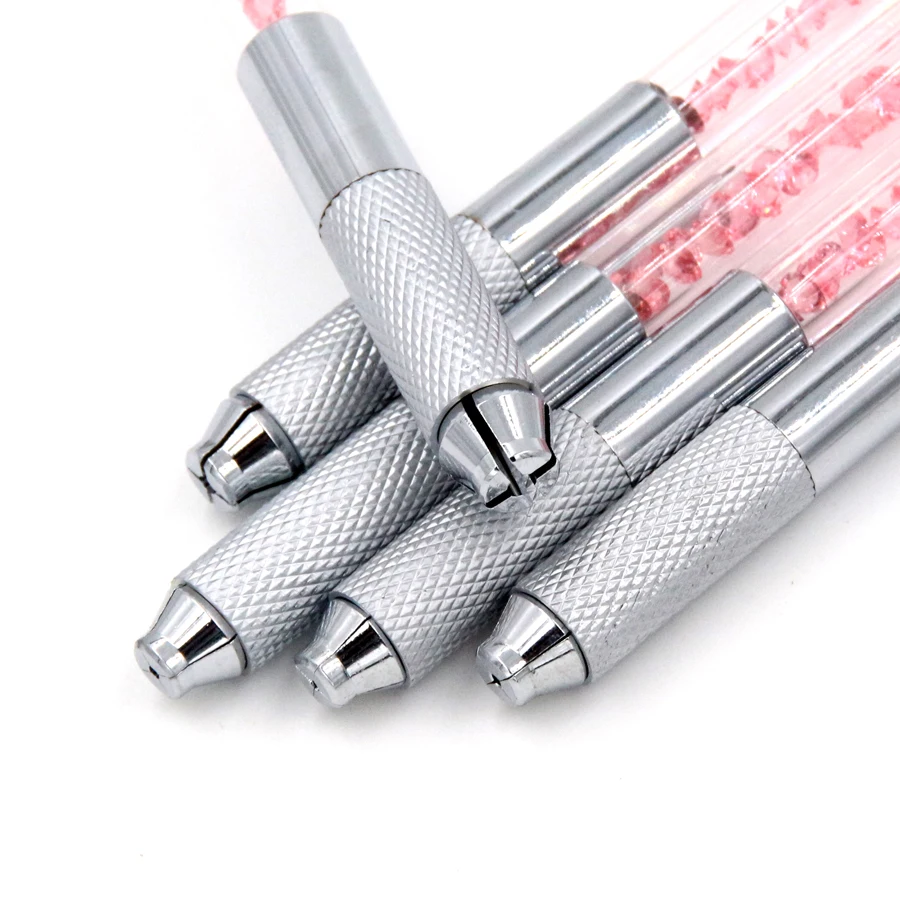  Permanent Makeup Eyebrow Lip Embroidery Manual Pen With Pink Crystal Microblading Tattoo Machine 5P
