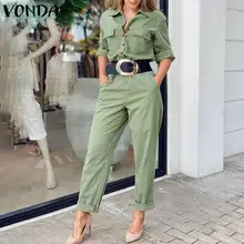 

Women Jumpsuits VONDA Casual Long Sleeve Solid High Waist Harem Pants With Pockets Ladies Loose Oversized Long Playsuits Female
