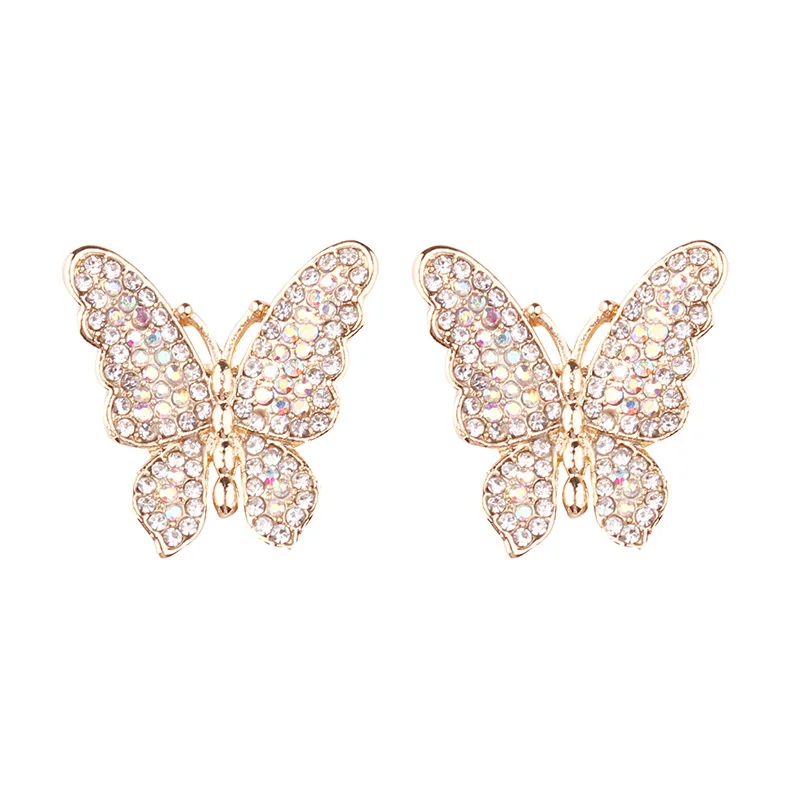 

LUBOV Fashion 7 Colors Crystal Butterfly Stud Earrings Gold Silver Color Metal Elegant Women Earrings Christmas Gift Jewelry