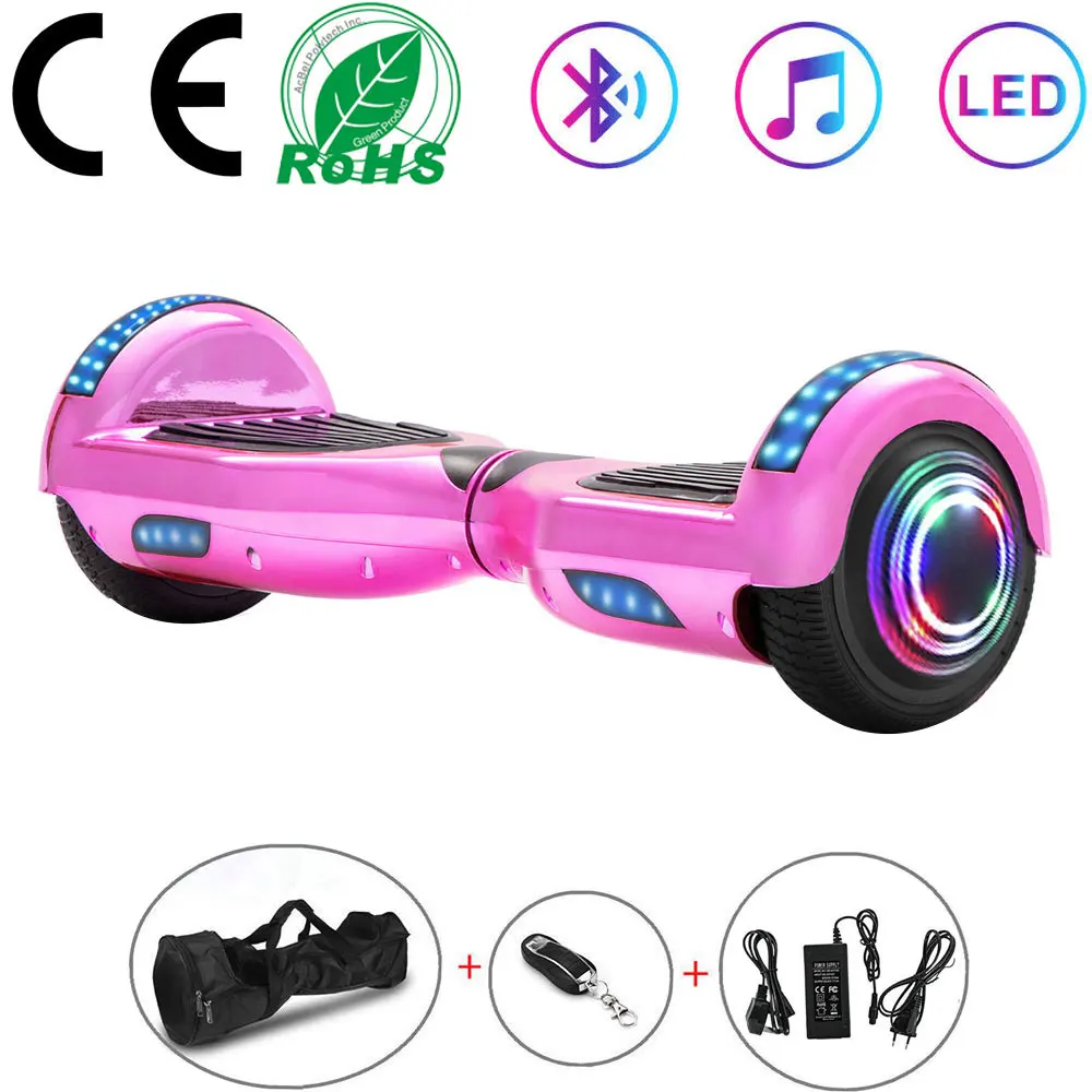 

Hoverboard 6.5" Self-balancing Scooters Pink Chrome Electric Scooters Smart LED 2 Wheels Lights Balance Board Bluetooth+Key+Bag