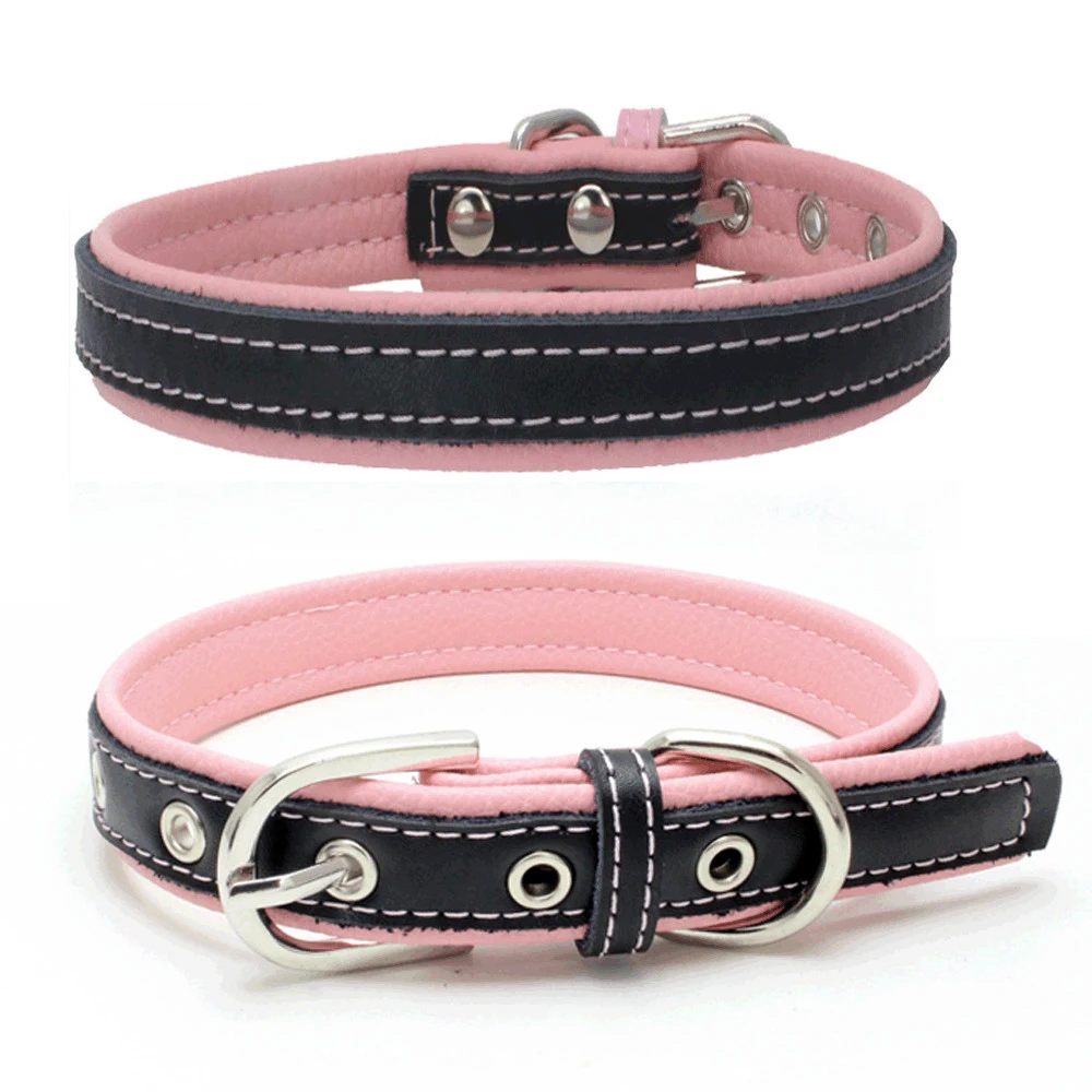 Pink Двойной кожаный ошейник для собак, утолщенный ошейник для домашних животных, поводок для больших собак, Питбуль, аксессуары для животных - Цвет: Pink