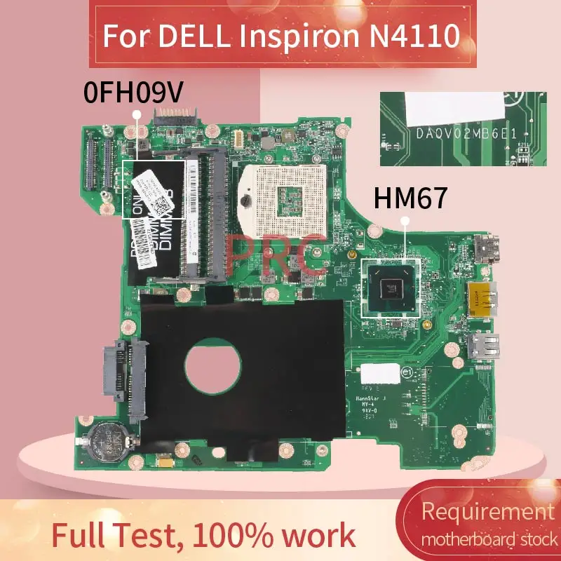 0fh09v para Dell Inspiron Computador Portátil Placa-mãe Da0v02mb6e0 Hm67 Ddr3 Notebook Mainboard Cn-0fh09v N4110 - Imagem 2