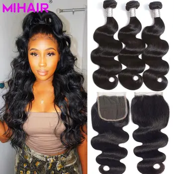 

Body Wave Bundles With 4*4 Lace Closure Brazilian Hair Weave Bundles With Closure 100% Remy Human Hair Double Weft