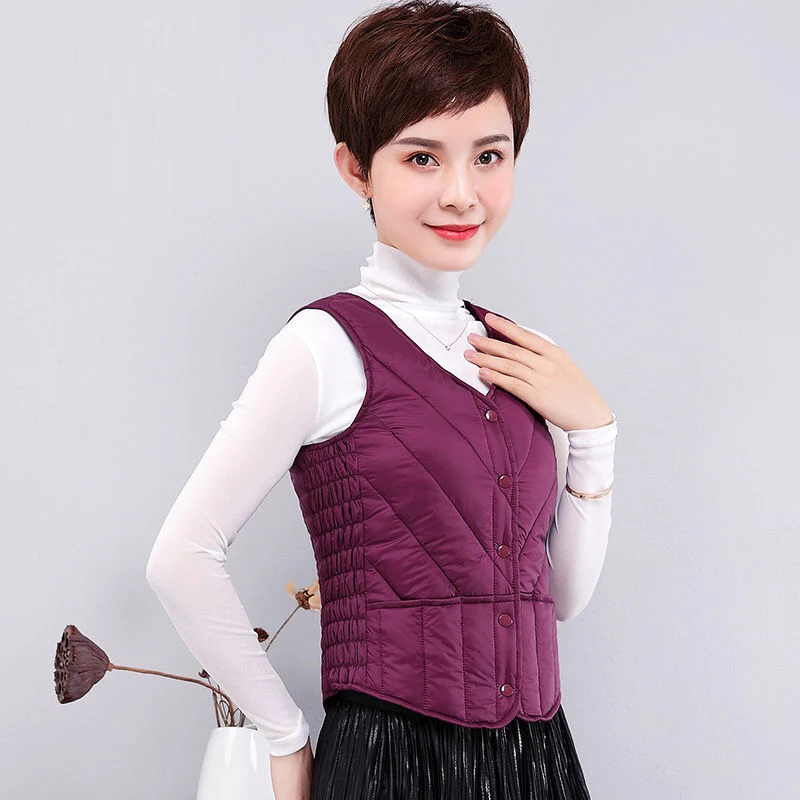 Зимний женский жилет размера плюс 4XL, куртка без рукавов, теплый жилет, осенняя легкая женская куртка, брендовый жилет - Цвет: Purple