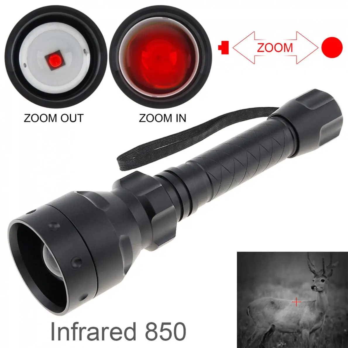 T50 10W IR Flashlight 850nm 940nm Night Vision Zoomable Radiation Tactical Torch for Hunting Flashlight Use 18650 Battery