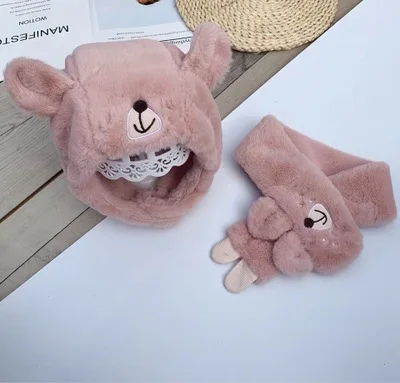pink Комплект из 2 предметов; детская зимняя шапка и шарф; комплекты с героями мультфильмов; Милая теплая шапка для детей; шапка и шарф для новорожденных мальчиков и девочек - Цвет: pink