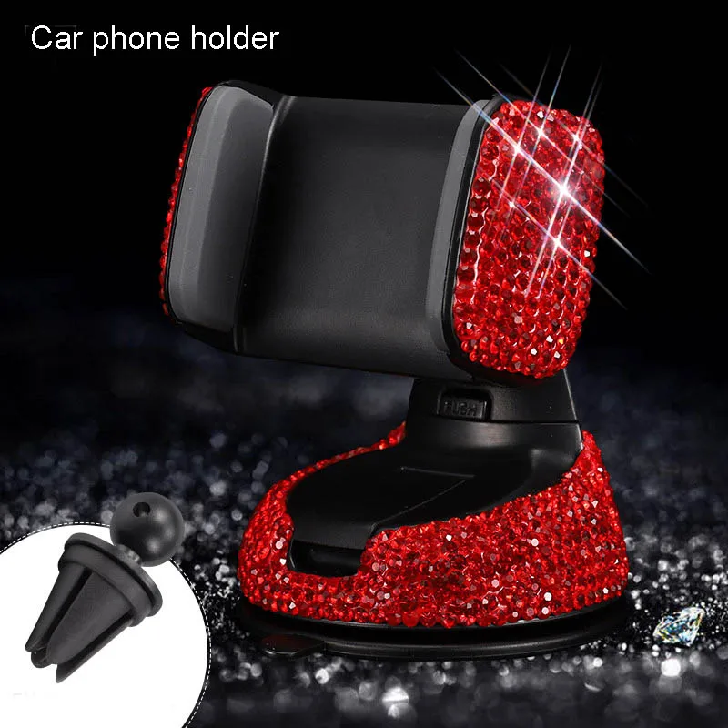 Luxury Red Rhinestone Diamante Car Steering Wheel Covers for Girls Crystal Auto Interior Accessories Tissue Holder Vent Clips - Название цвета: 1pc phone holder