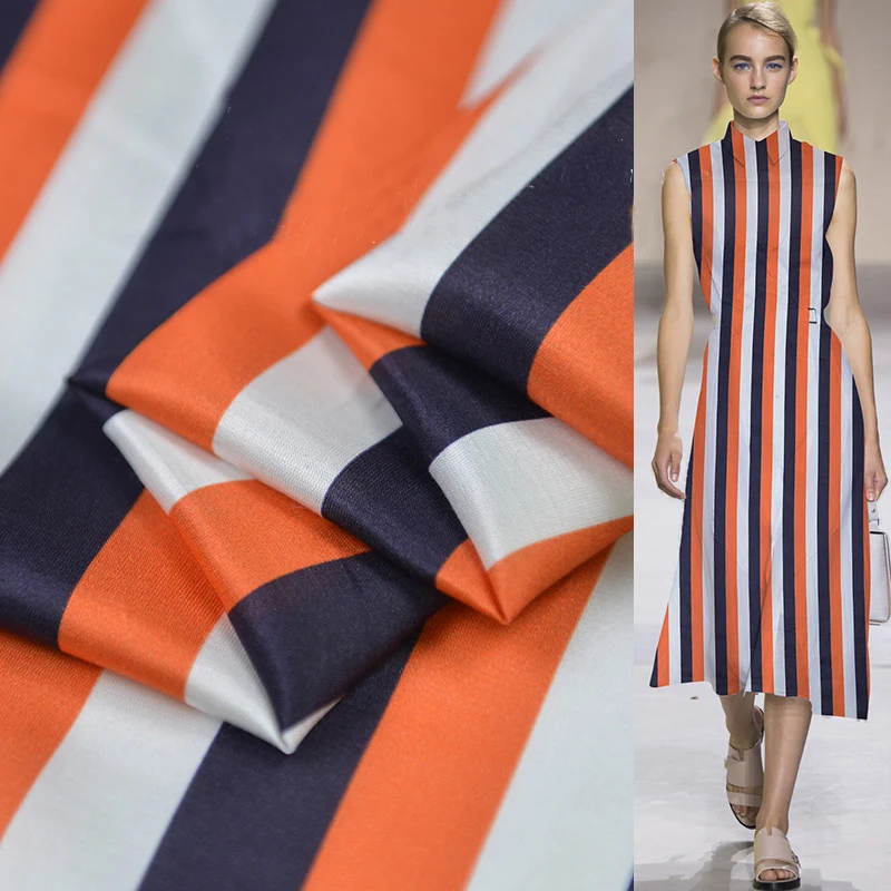 Полосатая Шелковая хлопковая шелковая атласная ткань шелковое платье рубашка Летняя модная дизайнерская ткань