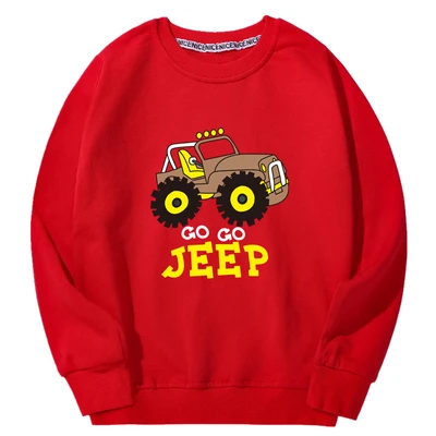 Детская одежда для детей от 4 до 14 лет, хлопок, с длинными рукавами, с принтом машины, свитер с круглым вырезом для мальчиков, повседневные футболки для девочек, топы для детей, одежда - Цвет: Красный