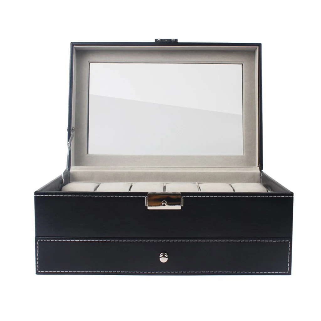 12 Slot Watch Storage Box Case Jewelry Display Showcase Container Lockable