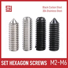 Juego de máquinas SJ, tornillos hexagonales, M2, M2.5, M3, M4, M5, Copa Allen, tornillo de punta cónica, Perno de acero al carbono negro inoxidable