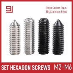 SJ Machine Set Hexagon Socket Screws M2 M2.5 M3 M4 M5 M6 Allen Cup Cone Point Grub Screw Set Bolt Stainless Black Carbon Steel