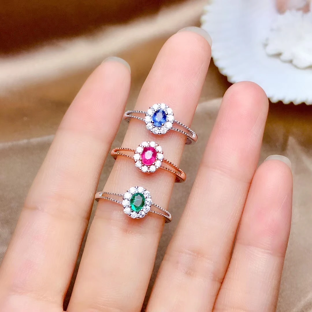 women ring red blue green color ruby sapphire emerald gem ring 925 silver certified natural gem girl birthday party gift date