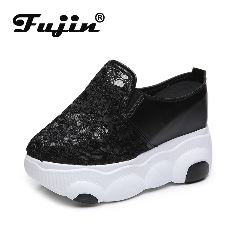 

Fujin 2020 Spring Women Sneakers Platform Breathable High Heels Shoes Mesh Thick Bottom Round Toe Causal Slip Women Sneskers