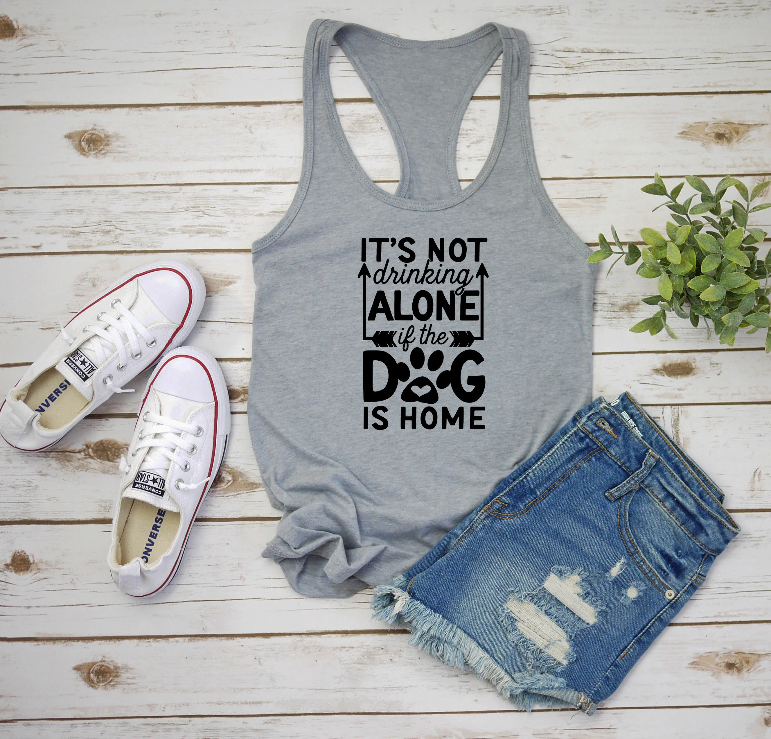 

Women Vest Undershirt Singlet Garment It's Not Drinking Alone If The Dog Is Home Racerback Tank Top Dog Lover Dog Mom