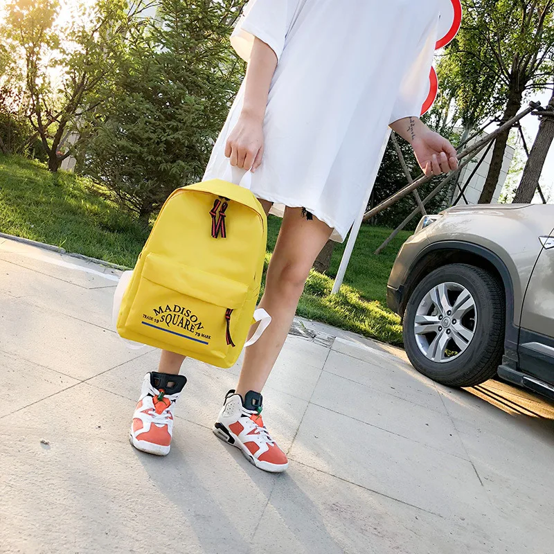 New Style College Canvas Backpack Korean-style Trendy Pure Color Backpack Men And Women High School Schoolbag