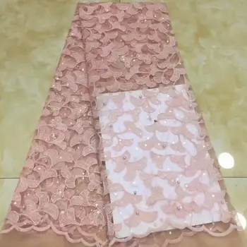 

Low price pink sequin beaded French tulle lace fabric, high quality tulle beaded wedding fabric FD-111