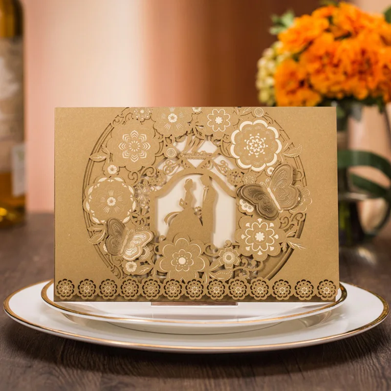  10pcs Luxury Flora Wedding Invitations Card Elegant Bride and Groom Invitation Card Favor Envelopes - 33050320334