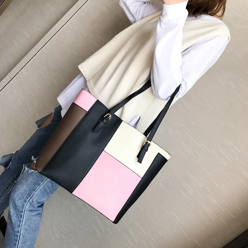 

2018 Summer New Style Women's Korean-style Shoulder Oblique Hand Contrast Color Large Bag