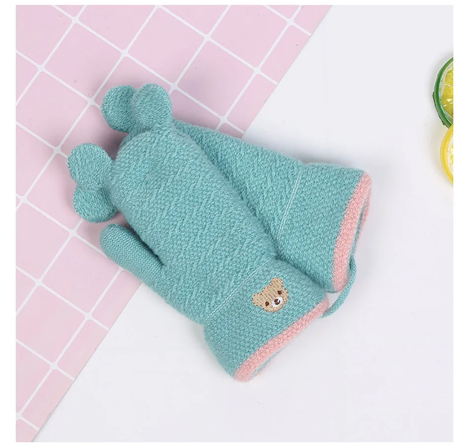 REAKIDS New Cute Baby Gloves Winter Thick Children Gloves Warm Kids Gloves Mittens Knitted Child Mittens For Girls And Boys