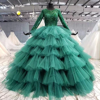 

HTL1064 2020 Luxury Prom Dresses New O-neck Sequined Formal Long Green Formal Dress Vestidos De Fiesta De Noche