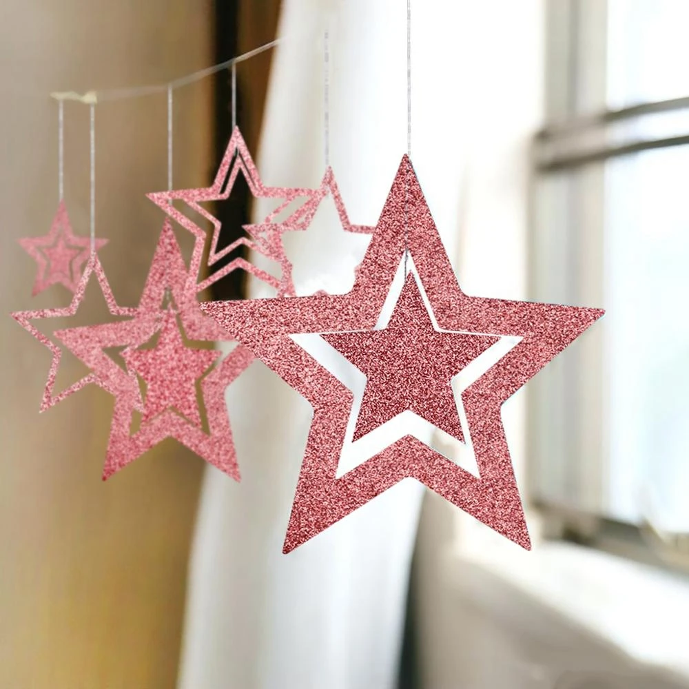7 Pcs Paper Stars Hanging Wedding Party Birthday Hollow Table Home Garland Decor