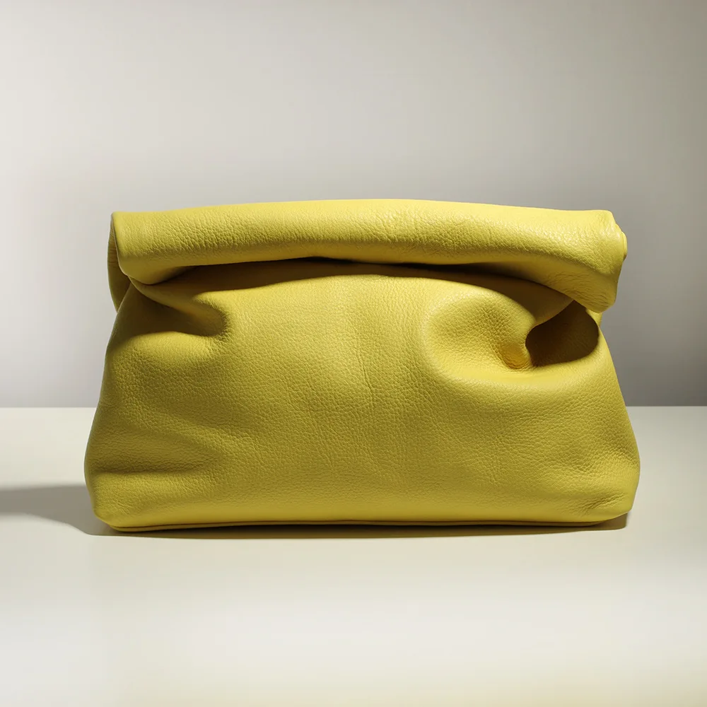 

2020 New Baguette Top Layer Cowhide Yellow Pink Clutch Curled Luxury Handbags Women Bags Designer Bolsa Feminina Bolso Mujer