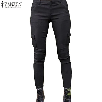 

2020 Fashion Long Harem Pants Trousers ZANZEA Women Elastic Pants Pantalones Femme Zipper Up Pockets Streetwear Sweatpants 5XL