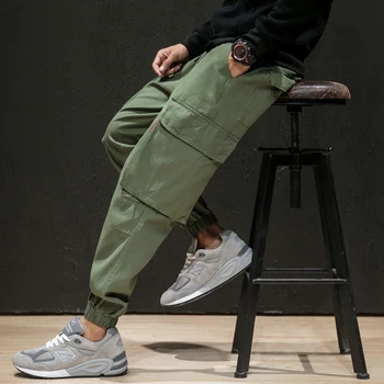 

Dropshipping Men Big Pocket Harajuku Streetwear Harem Pants 2020 Mens Linen Losse Cargo Pants Male Sweatpants 5XL Joggers