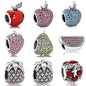 

Pave Snow White's Appl Watermelon Strawberry Pineapple Charms Fit Pandora Bracelet 925 Sterling Silver Fruits Bead Charm Jewelry