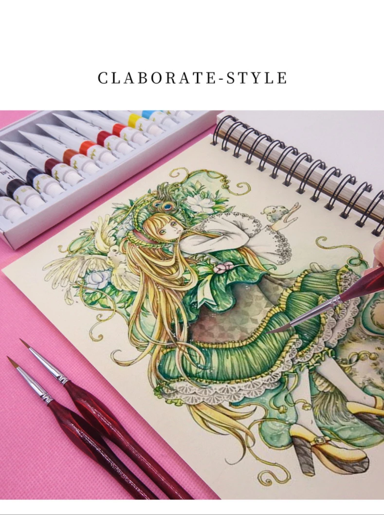 weasel hair Triangle birch rod fine nail art students special line drawing gouache color stroke oil brush 4colors hook line pen