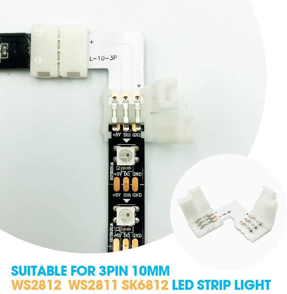 3 Pin LED Strip Connector L 3 Pins L Shape Rgb Led Connectors 