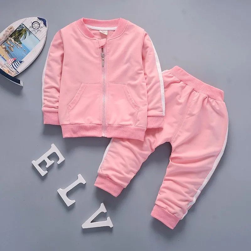 lati Pink Весны для малыша; на каждый день спортивный костюм детские хлопковые носки для мальчиков и девочек, куртка на молнии и брюки 2 шт./компл. детские спортивные костюмы для отдыха YiYePianZhou - Цвет: lati Pink