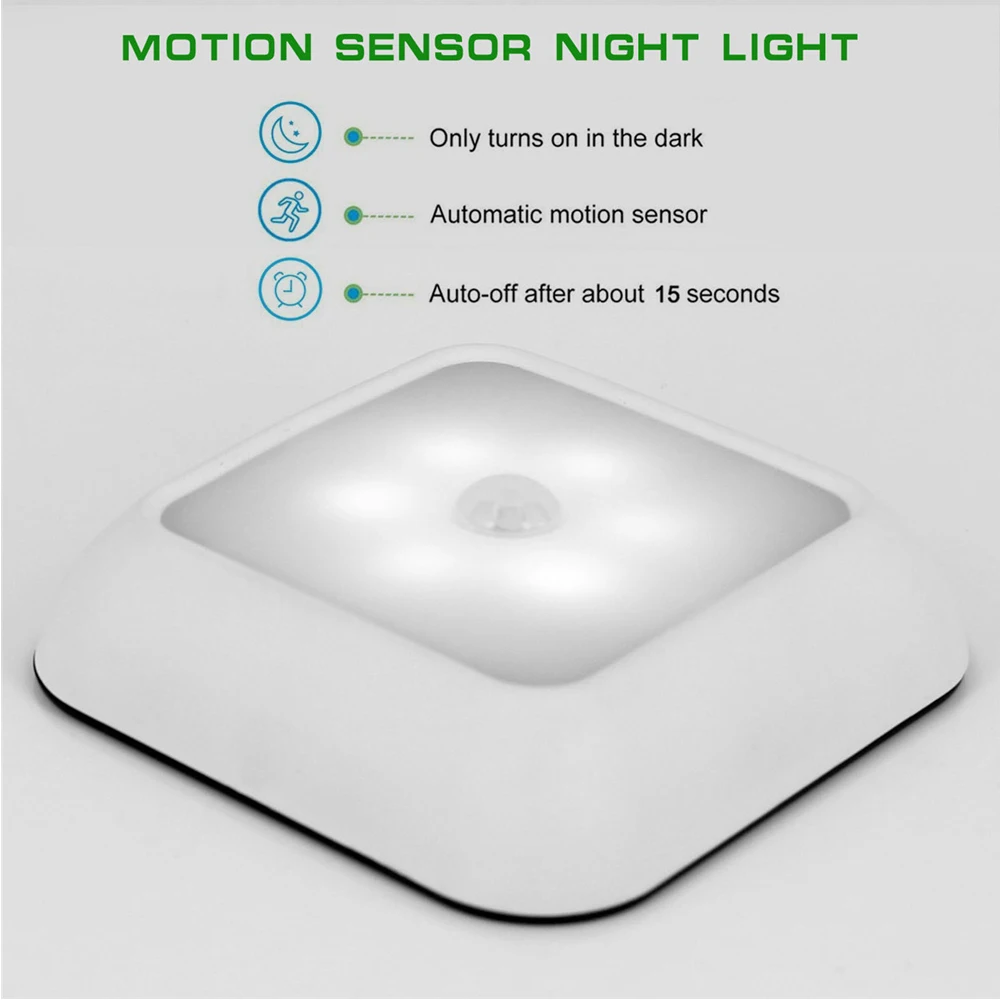6LEDs PIR Motion Sensor Light Battery Powered Led Nightlight For Closet Wardrobe Stair Lighting Hallway Night Lamp For Home 7