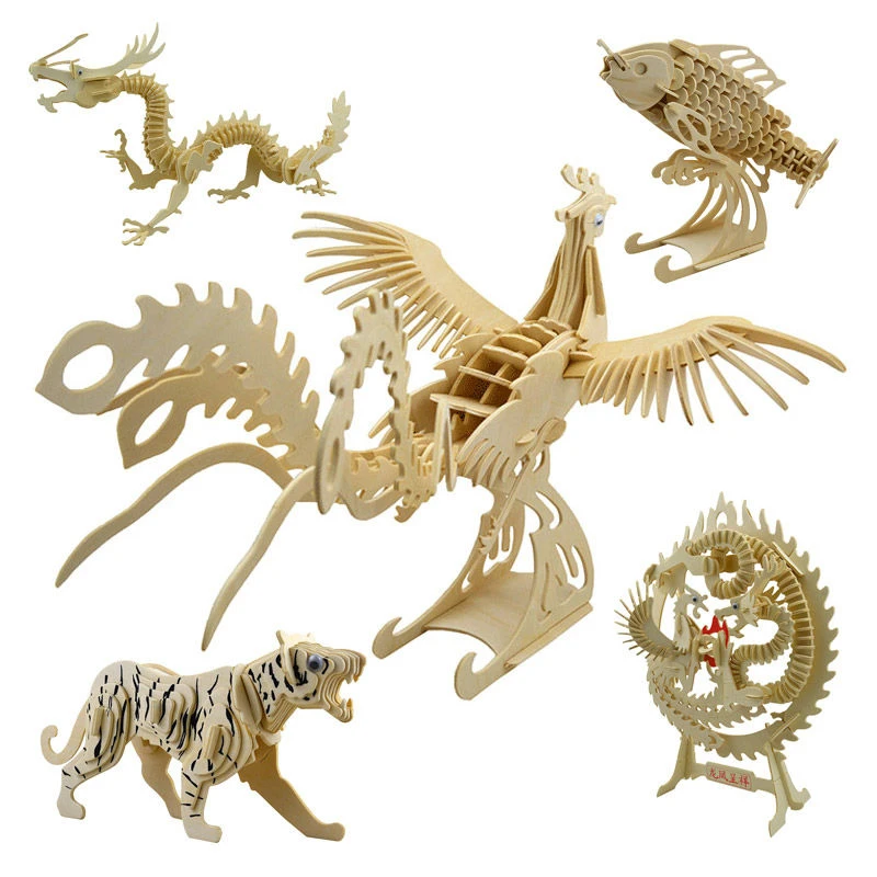 

12 Animal Model 3d Three-dimensional Wooden Jigsaw Puzzle Toys Gift Beneficial Wisdom Assembling Woodiness Jigsaw Puzzle Model