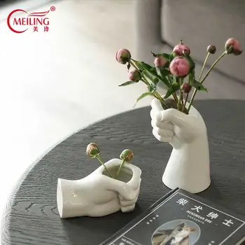 

Ceramic Vase Hands Shape White Vase Planter Office Desk Room Accessories Flower Pot Handmade Art Birthday Gift Modern Home Decor