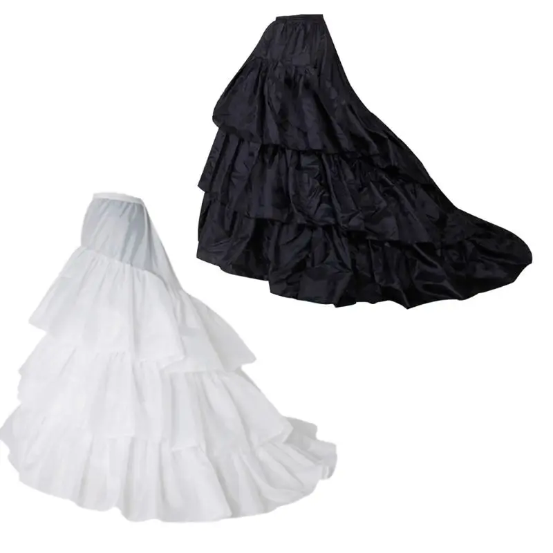 Невесты свадебное платье со шлейфом юбка большой 3-х слойные с оборками, детская юбка с эластичной резинкой на талии, черный, Белый Цвет Лолита юбка без подкладки вкладыш