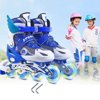 

kid's and adult roller skates athletic shoe for children men and women pu material skating all wheels flash skate shoes