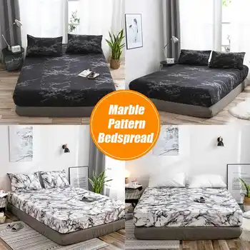 

2 Colors Marble Pattern Mattress Protective Case Fitted Sheet Cover Bed Dust Cover Single Double Queen Size Bed Protect Cover