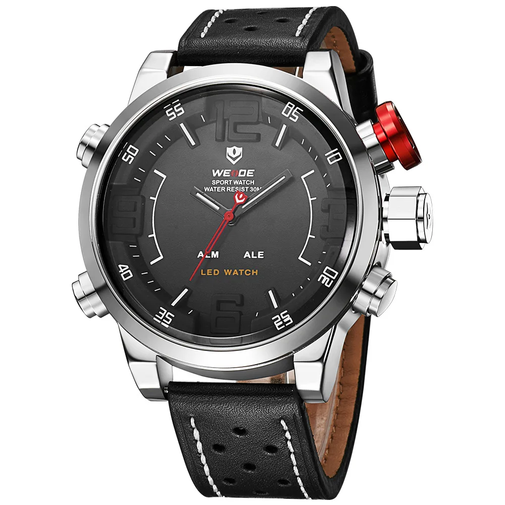 homens led moda duplo movimento grande dial cinto relógio