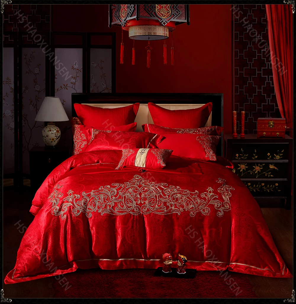 Art silk embroidery bed sheet with pillow cover and cushion cover set