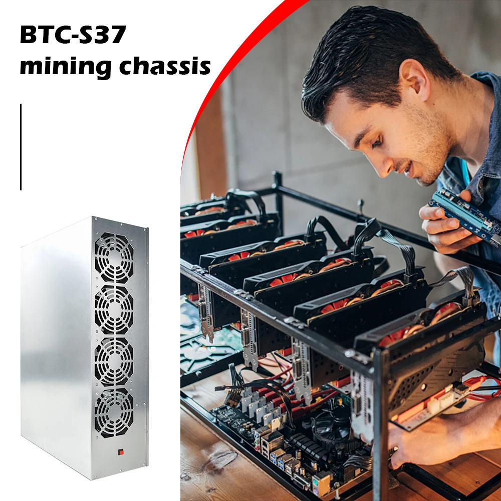 BTC-S37 Mining Chassis Combo 8 GPU Bitcoin Crypto Ethereum BTC Low Power Mining Motherboard with 4 Fans 8GB RAM mSATA SSD