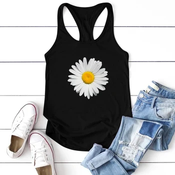

Daisy Printing Tank Top Women Sleeveless Vesr for Ladies Casual Round Neck Tops Women Summer Plus Size Camiseta Tirantes Mujer