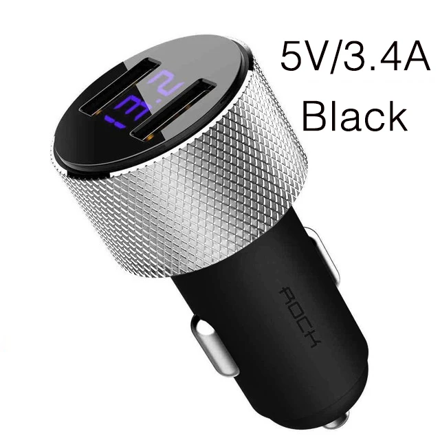 Black 3.4A ROCK Mini Dual USB Автомобильное зарядное устройство светодиодный дисплей Универсальный 3.4A мобильный телефон планшет быстрая зарядка Usb зарядное устройство для автомобиля 2 Usb адаптер - Тип штекера: Black 3.4A