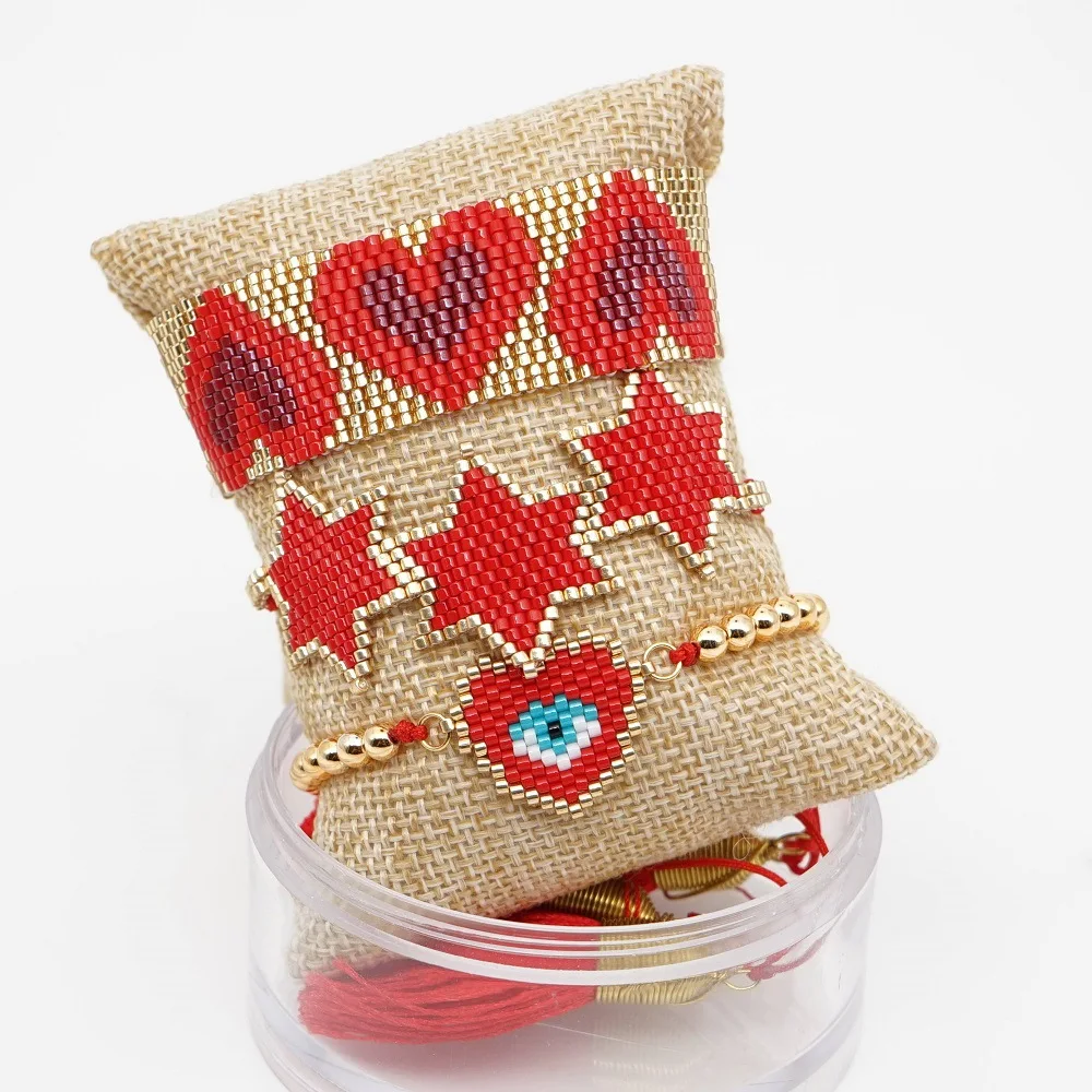 Boho MIYUKI браслет с сердцем 3 звезды Pulseras Mujer браслеты красные хрустальные ювелирные изделия для женщин кисточкой ручной работы Тканые повязки